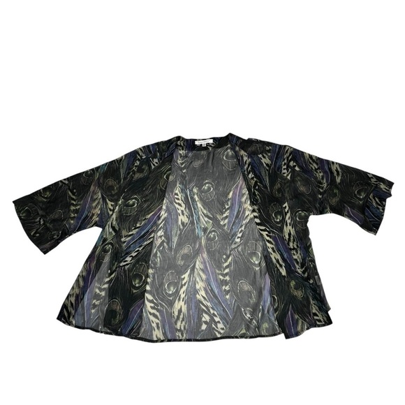TRAVELSMITH Semi Sheer Open Front Peacock Feather Print Cardigan Women's Size 1X - Picture 10 of 16